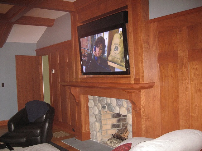 TV built in over fireplace